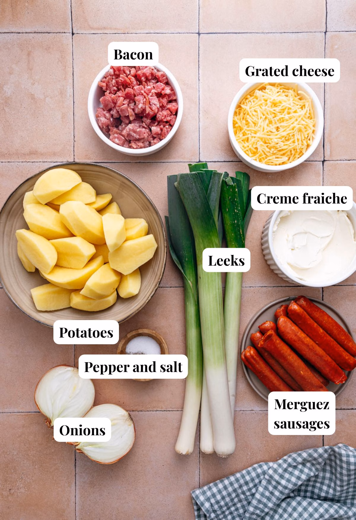 Ingredients for leek and mashed potatoes
