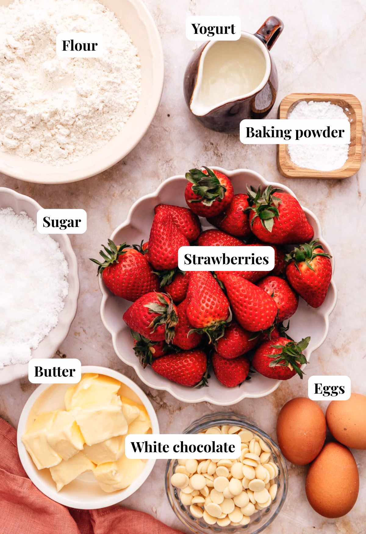 Ingredients for strawberry sheet cake