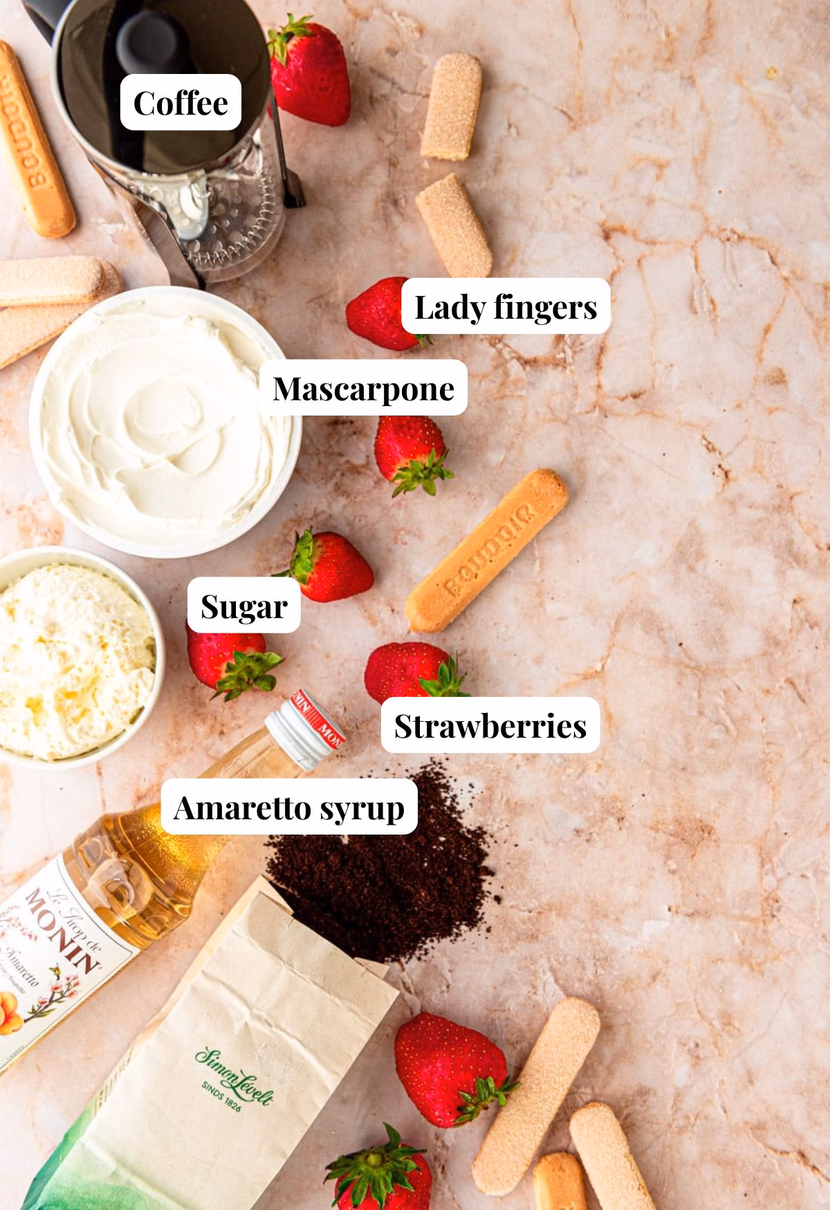 Ingredients for strawberry tiramisu