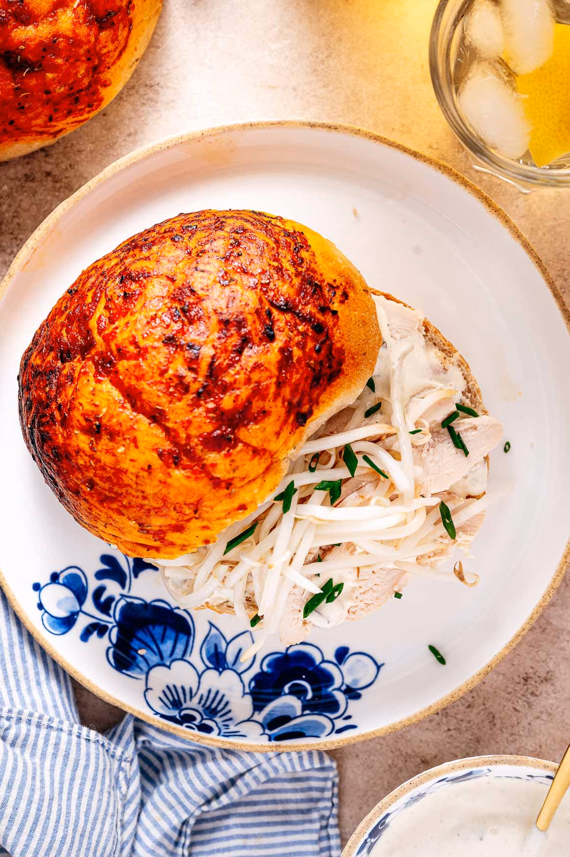 Focaccia with marinated chicken