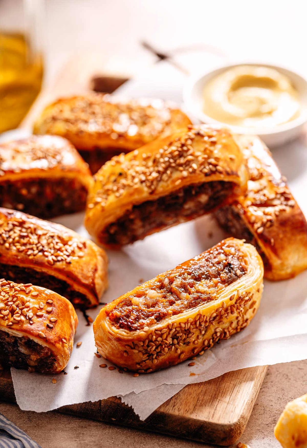 Puff pastry bites filled with chicken