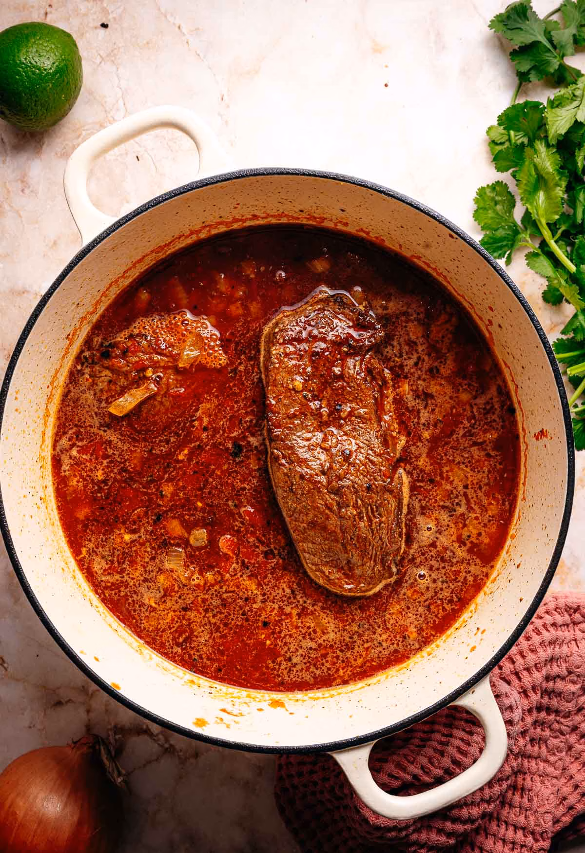 Braising the beef