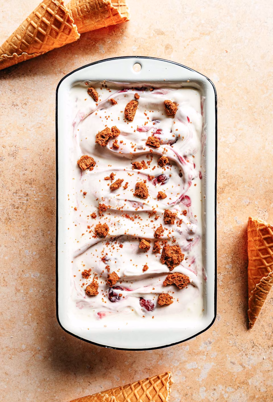 Cream cheese ice cream with cherries