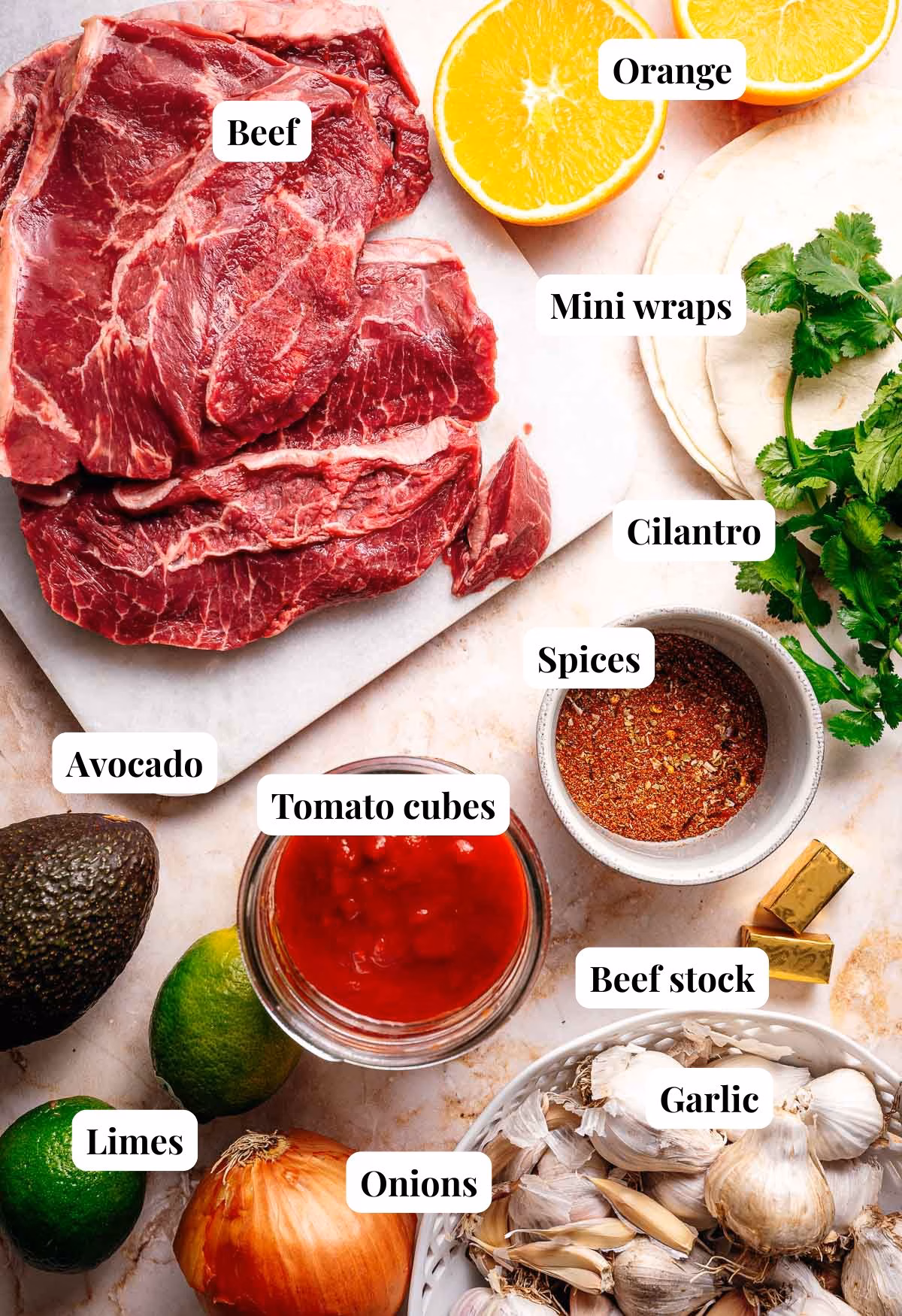 Ingredients for pulled beef tacos