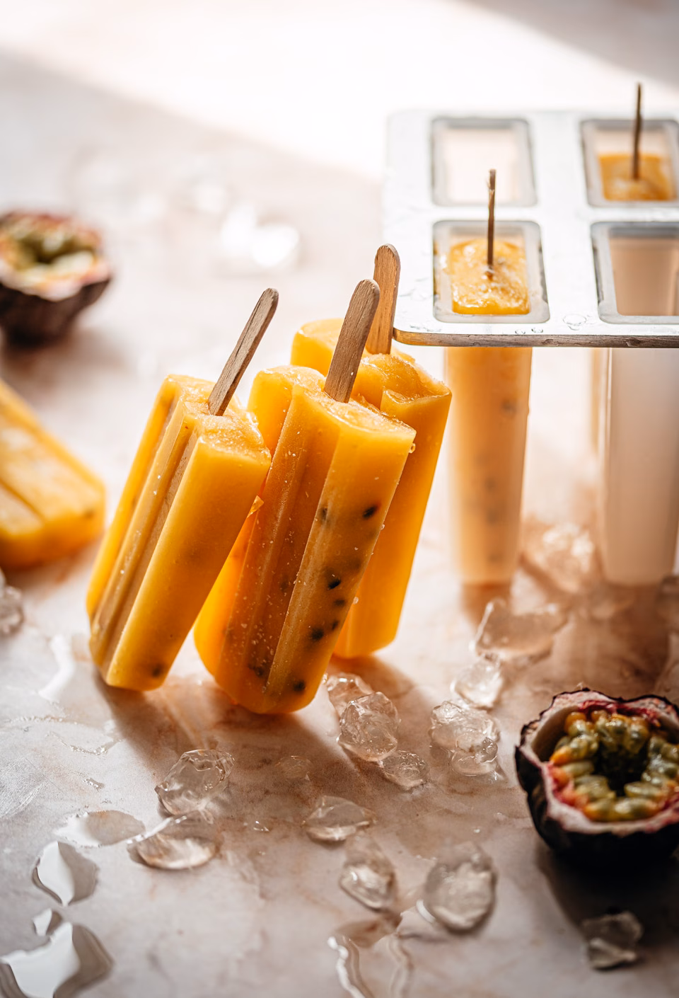 Passionfruit and mango popsicles