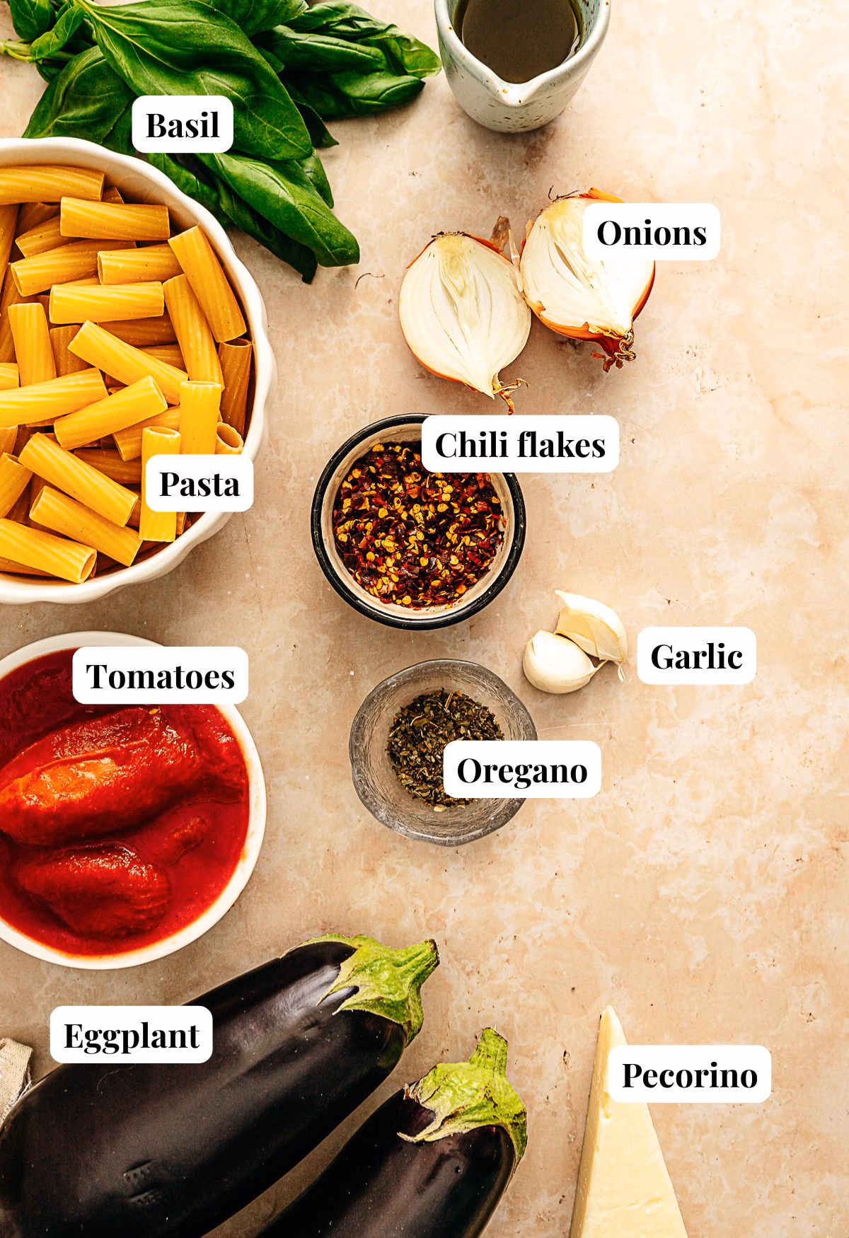 Ingredients for pasta alla norma