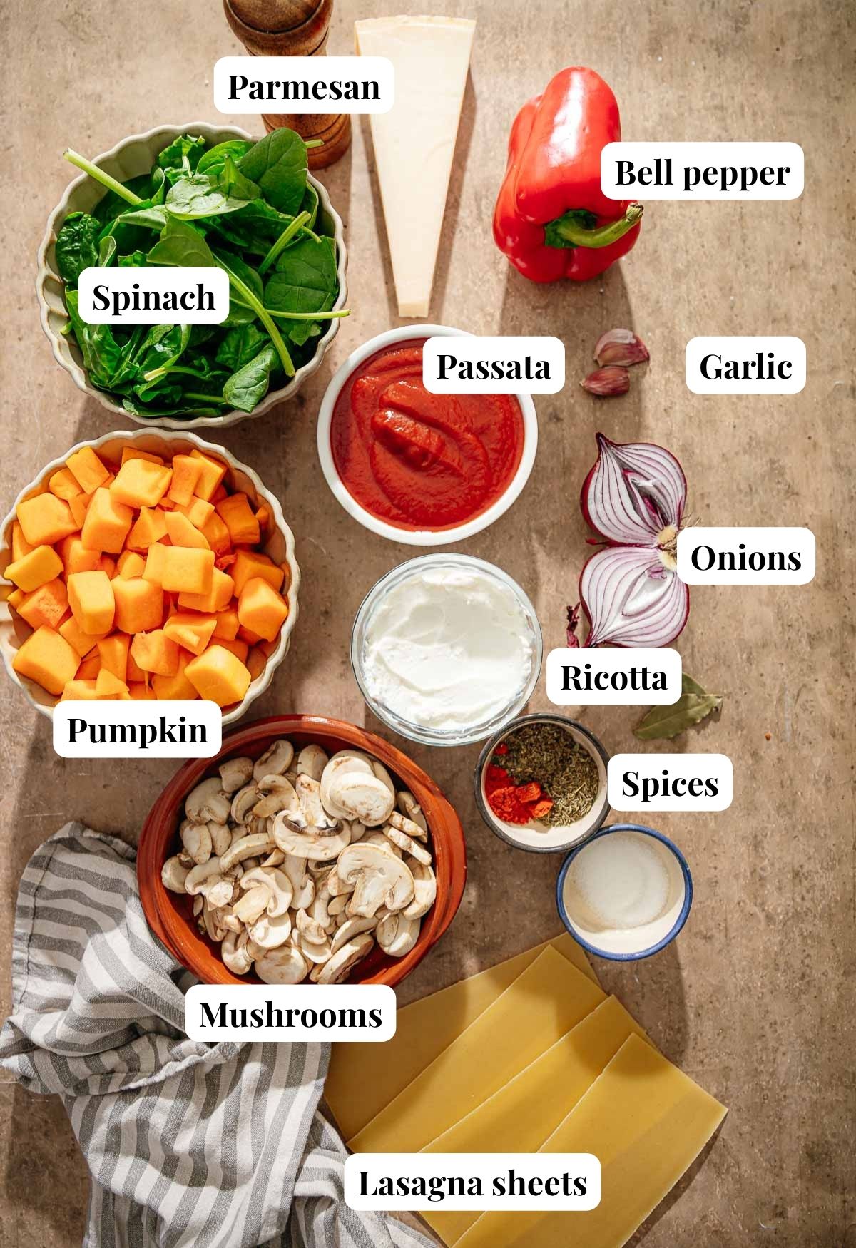 Ingredients pumpkin lasagna