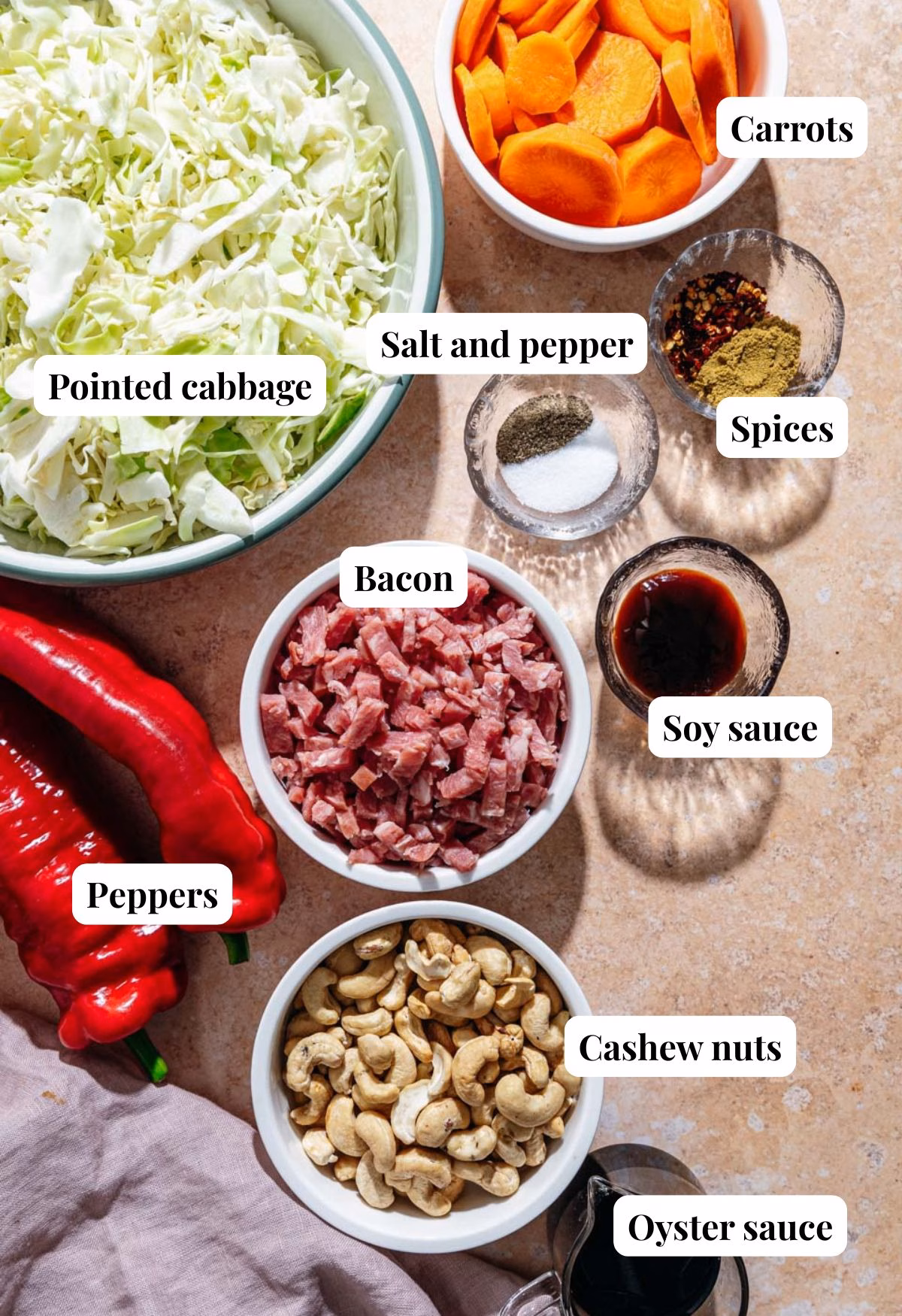 Ingredients for stir fry cabbage