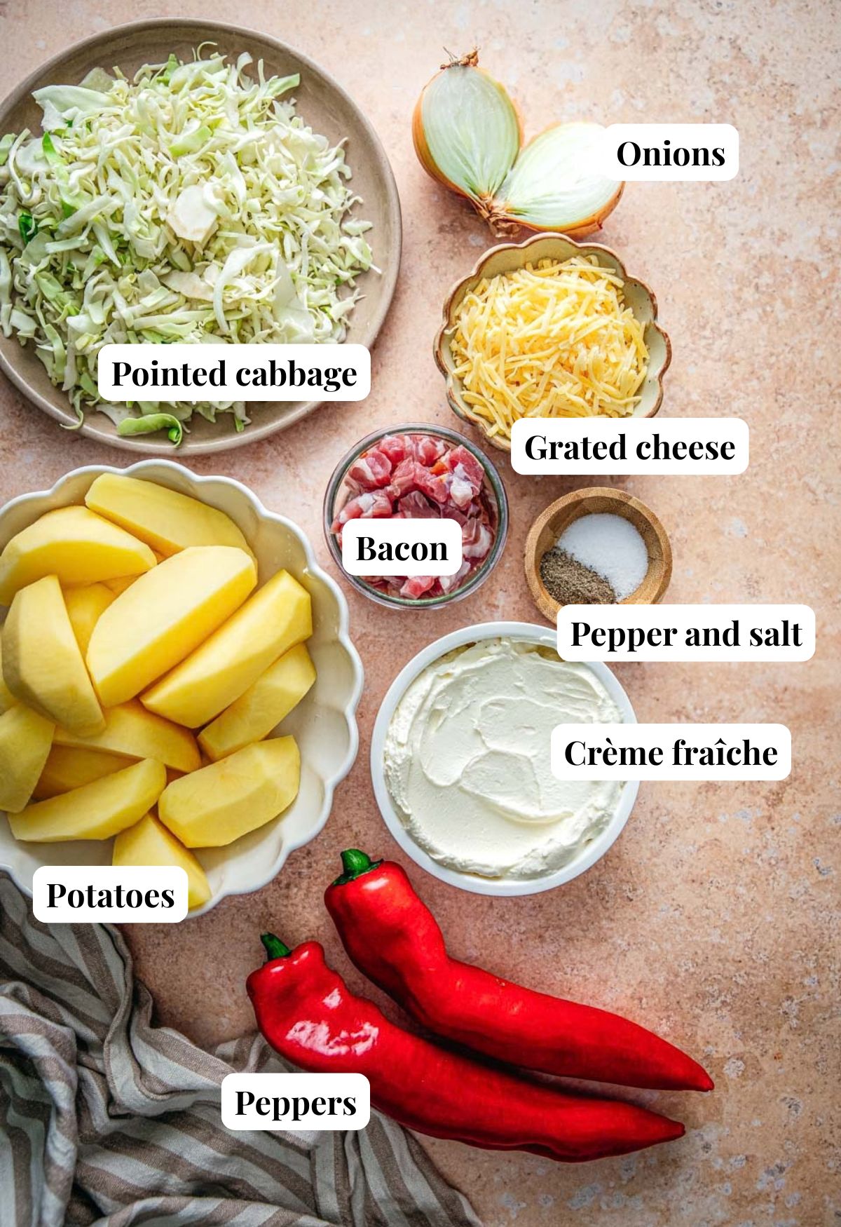 Ingredients for pointed cabbage mash